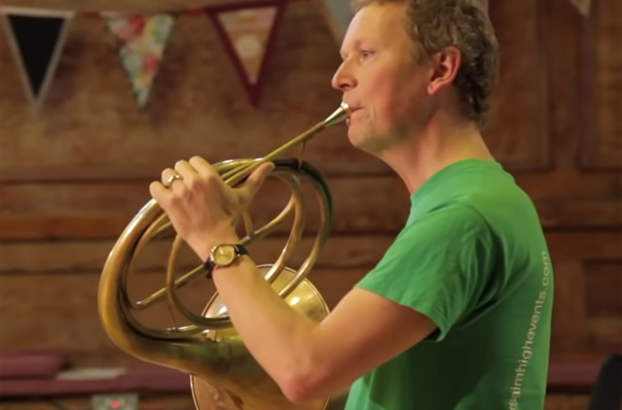 Principal horn Roger Montgomery playing the natural horn