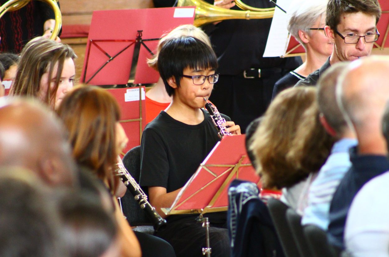 Young oboe and bassoon players performing with OAE Edcuation