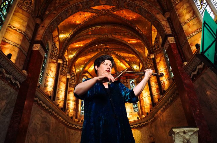 Kati Debretzeni filming at Fitzrovia Chapel. © Zen Grisdale